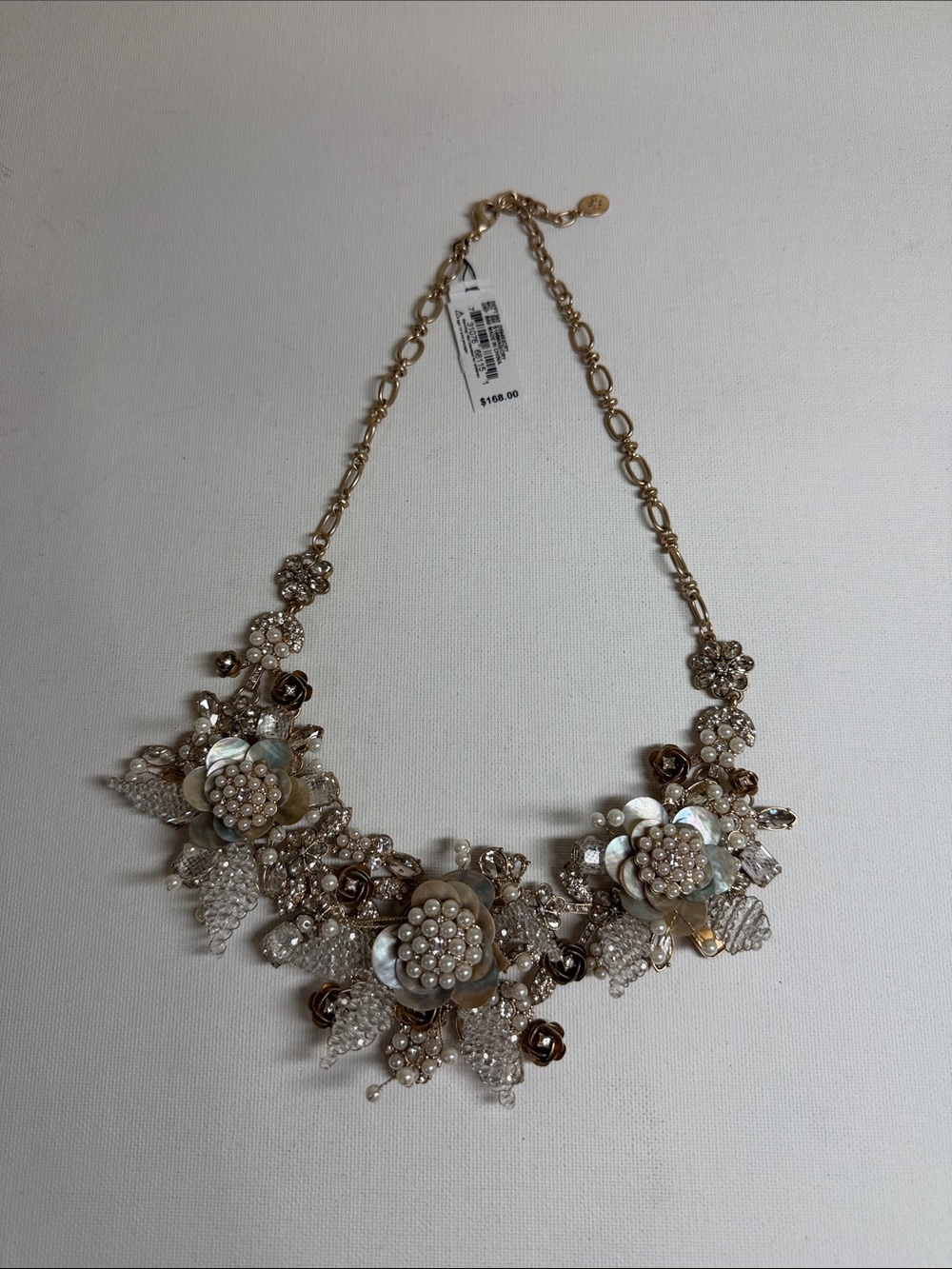 Badgley Mischka Gold-Tone Pearl Floral Statement Necklace
